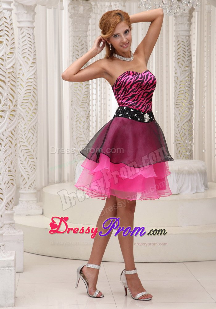 Black and Hot Pink Organza Prom Party Dresses with Zebra Print