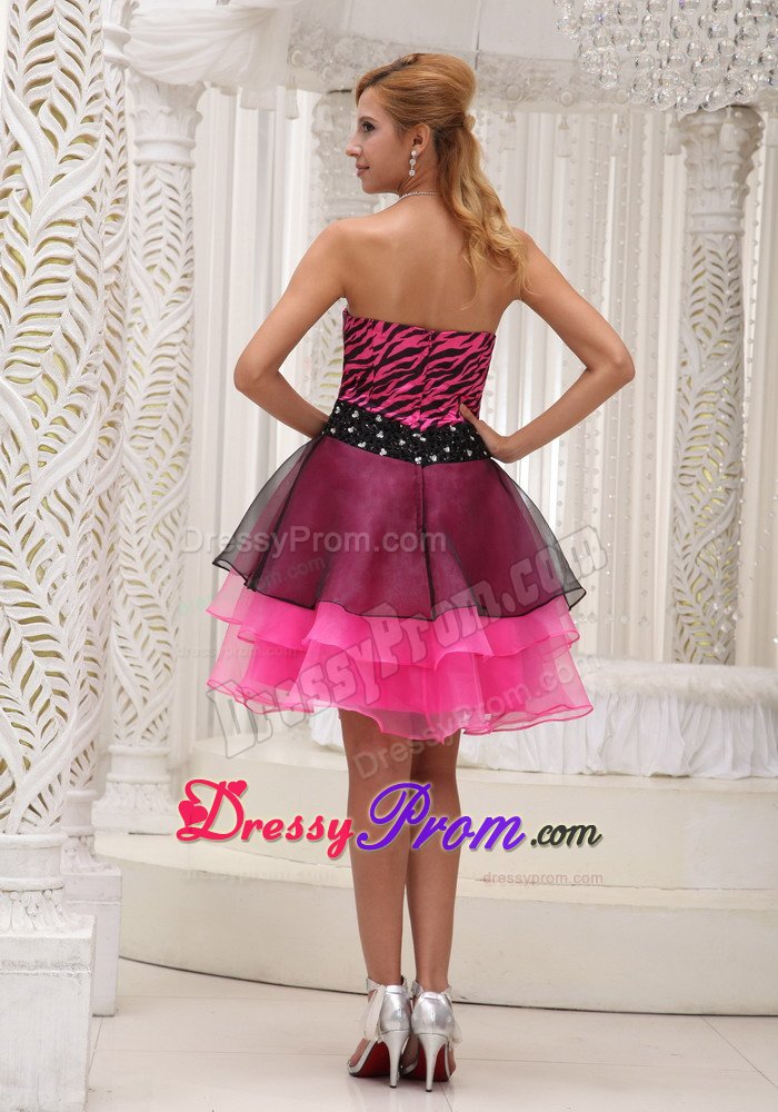Black and Hot Pink Organza Prom Party Dresses with Zebra Print