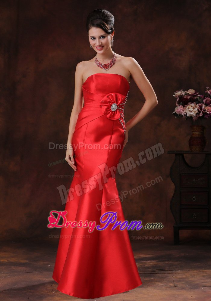 Beading Accent Red Strapless Floor Length Prom Party Dress 2014