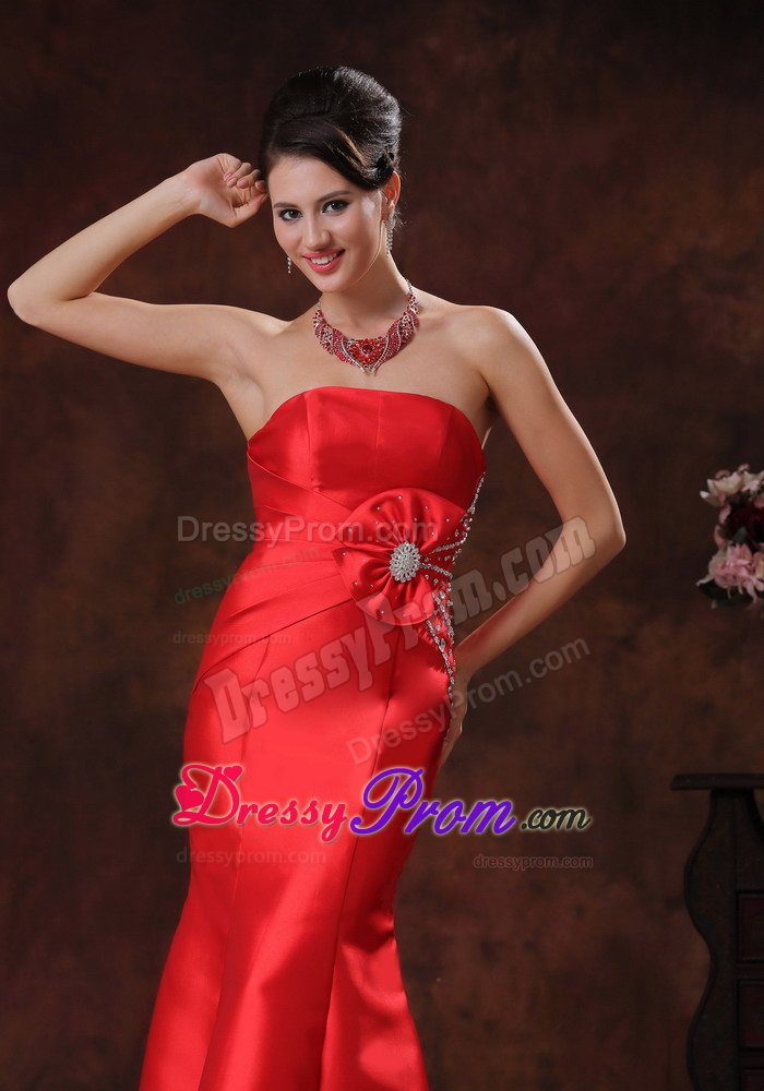 Beading Accent Red Strapless Floor Length Prom Party Dress 2014