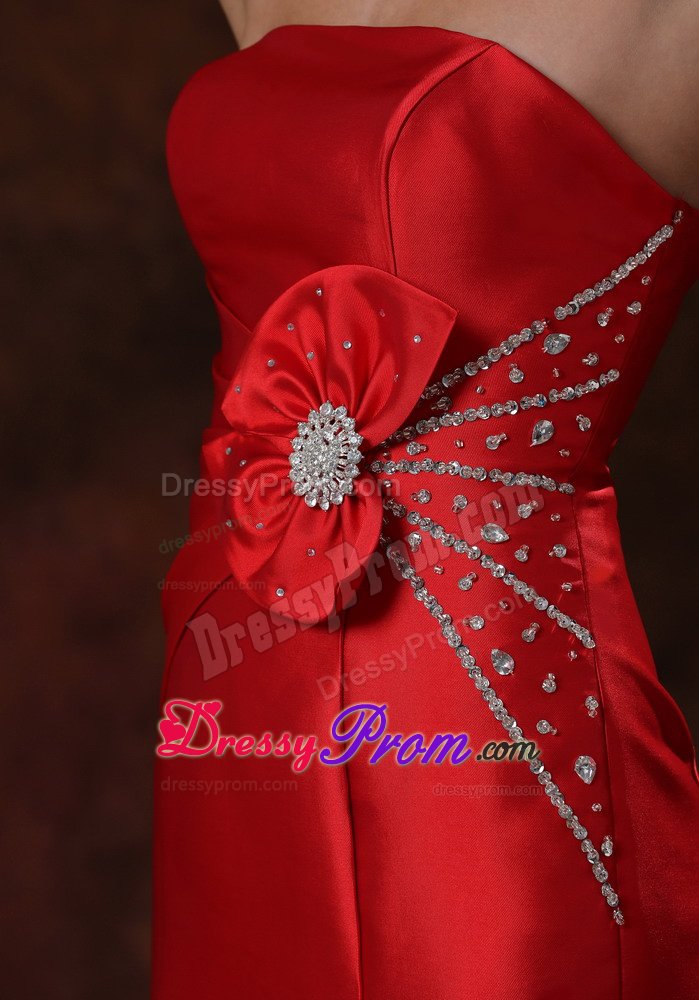 Beading Accent Red Strapless Floor Length Prom Party Dress 2014