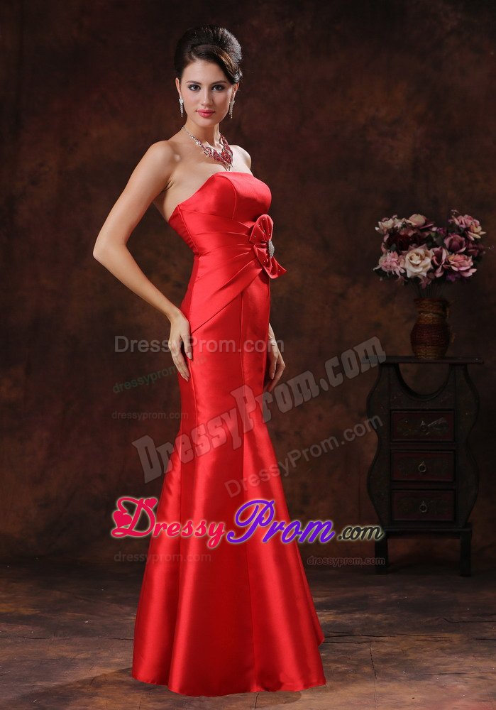 Beading Accent Red Strapless Floor Length Prom Party Dress 2014