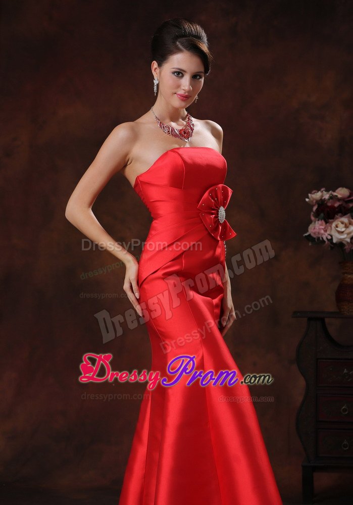 Beading Accent Red Strapless Floor Length Prom Party Dress 2014