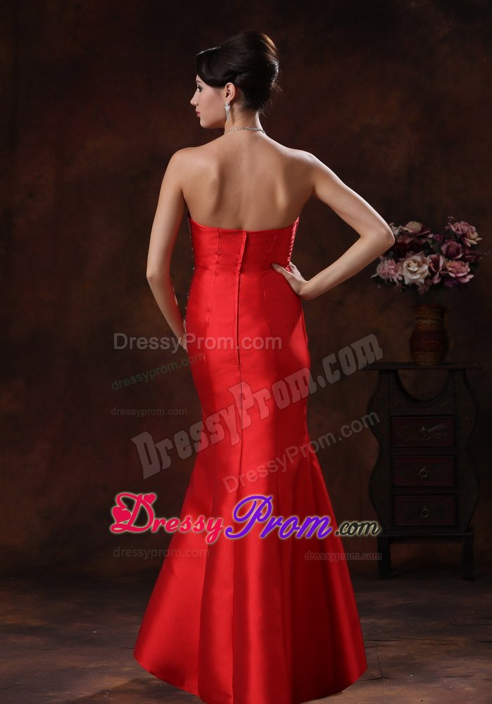 Beading Accent Red Strapless Floor Length Prom Party Dress 2014