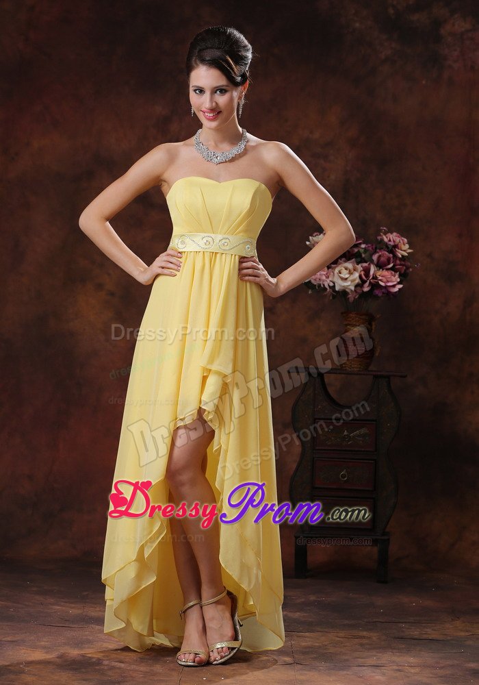 Customize Yellow High-low Chiffon Prom Party Dresses with Beading