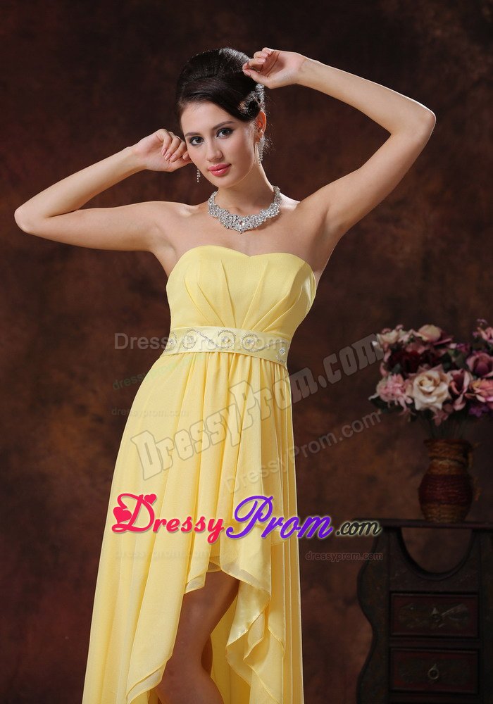 Customize Yellow High-low Chiffon Prom Party Dresses with Beading