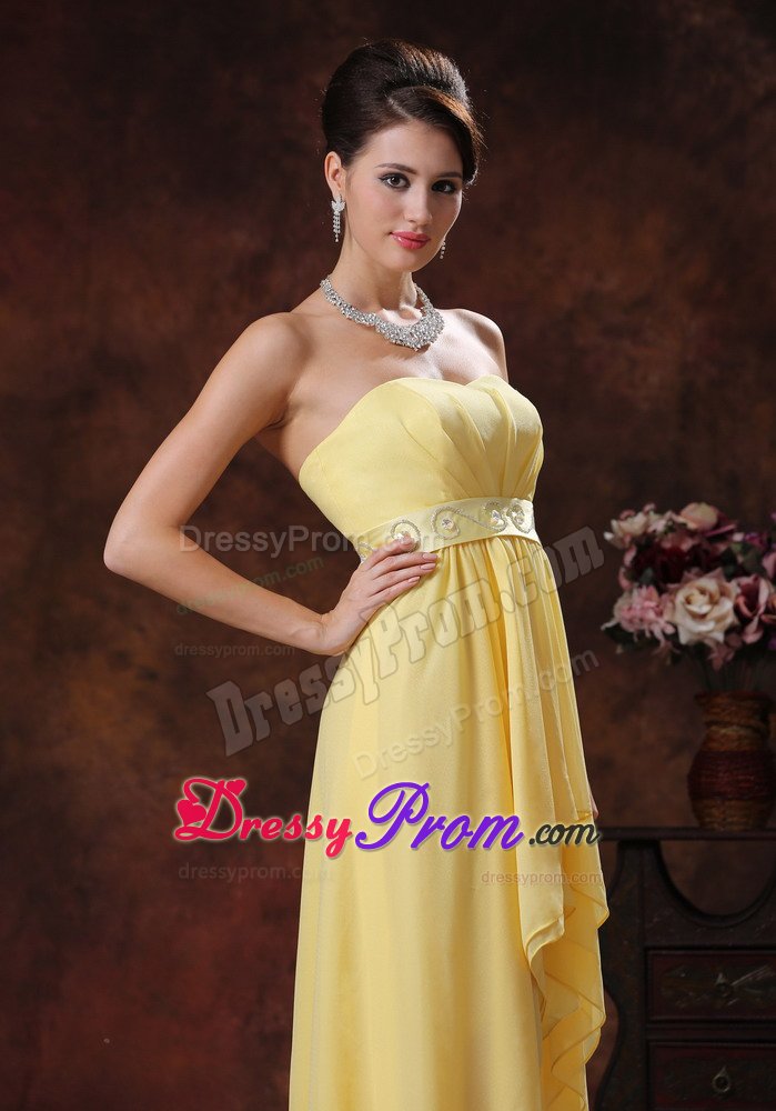 Customize Yellow High-low Chiffon Prom Party Dresses with Beading