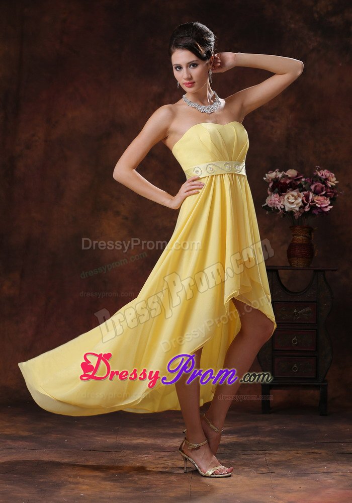 Customize Yellow High-low Chiffon Prom Party Dresses with Beading