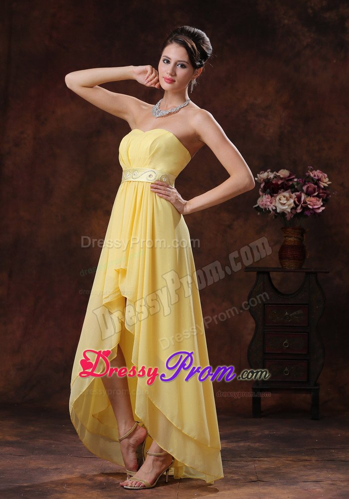 Customize Yellow High-low Chiffon Prom Party Dresses with Beading