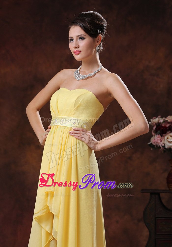 Customize Yellow High-low Chiffon Prom Party Dresses with Beading