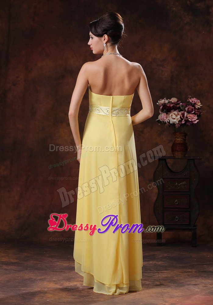 Customize Yellow High-low Chiffon Prom Party Dresses with Beading