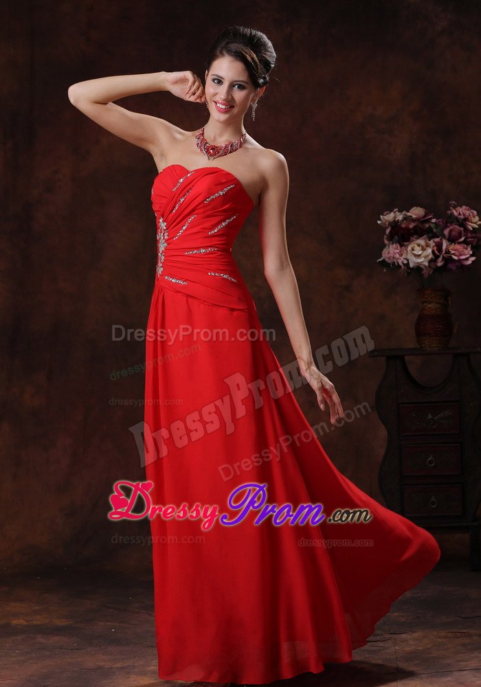 Red Strapless Floor-length Prom Celebrity Dress with Rhinestones