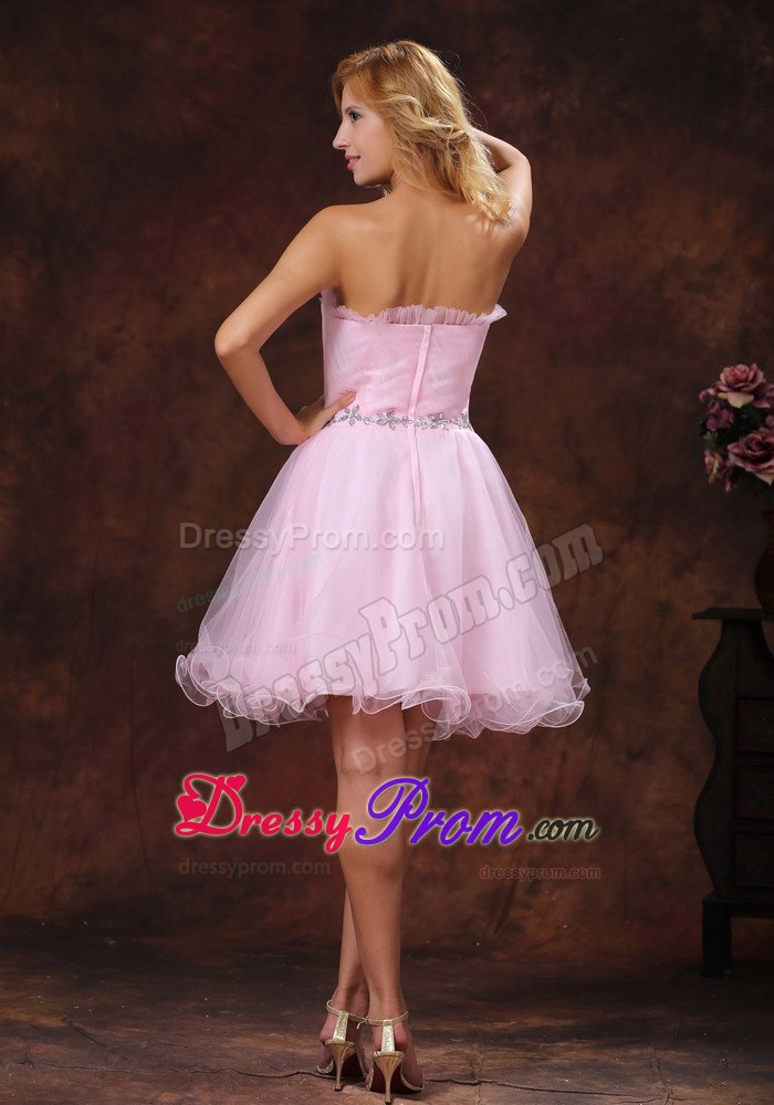 Baby Pink Strapless Organza Prom formal Dress with Beading 2014
