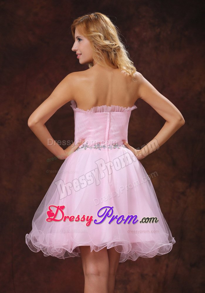 Baby Pink Strapless Organza Prom formal Dress with Beading 2014