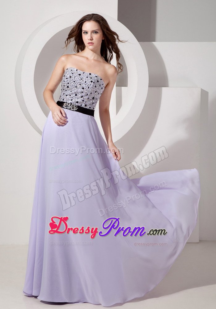 Empire Strapless Lilac Beaded Prom Dress for Girls Floor-length