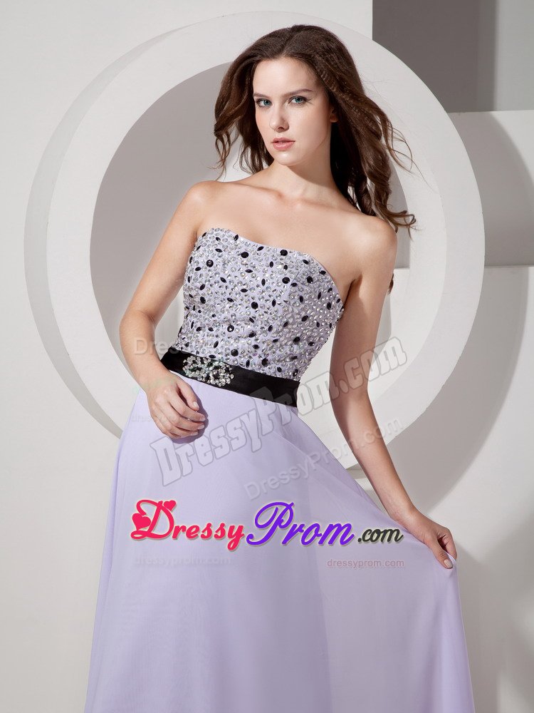 Empire Strapless Lilac Beaded Prom Dress for Girls Floor-length