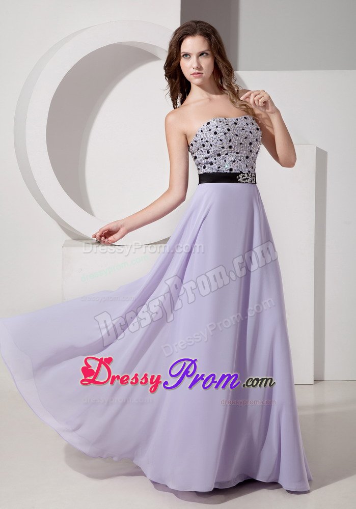 Empire Strapless Lilac Beaded Prom Dress for Girls Floor-length
