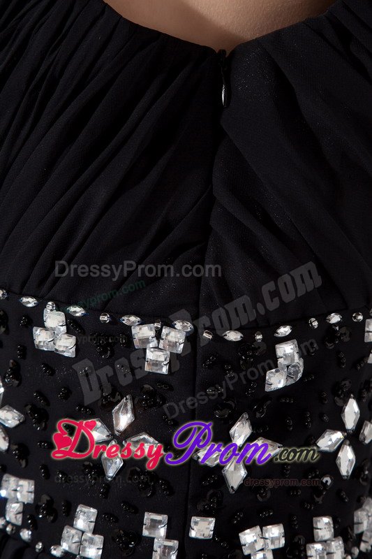 Black One Shoulder Beaded Chiffon Prom formal Dress of Ankle Length