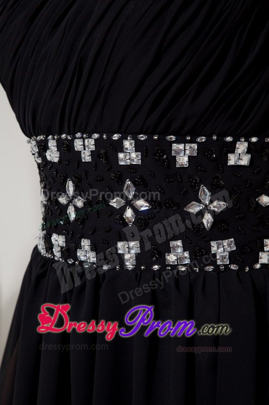 Black One Shoulder Beaded Chiffon Prom formal Dress of Ankle Length