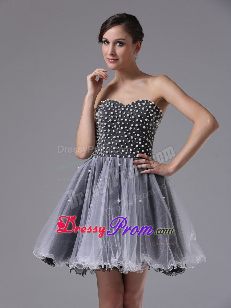 Black and White Sweetheart Mini Organza Prom formal Dresses 2014