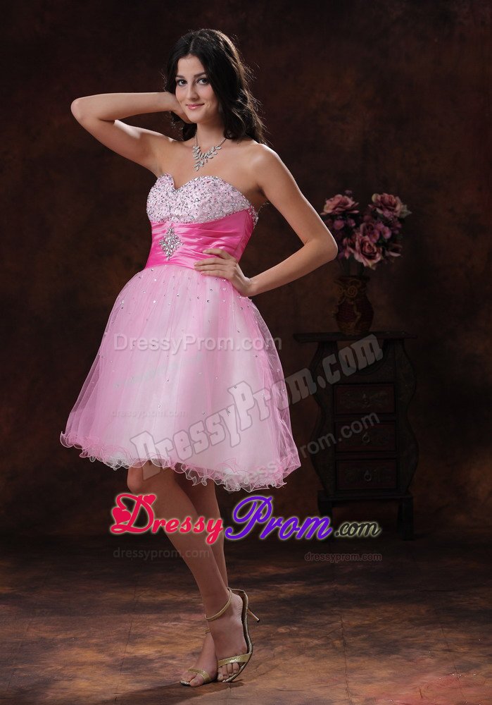 Beading Sash Sweetheart Organza Prom formal Dresses in Hot Pink
