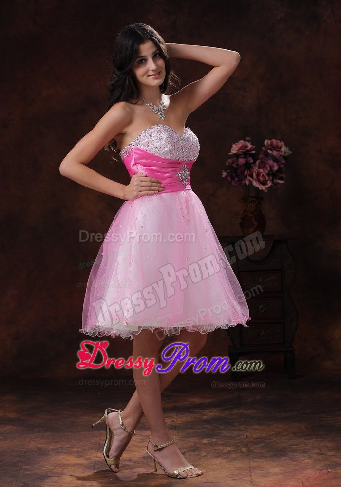 Beading Sash Sweetheart Organza Prom formal Dresses in Hot Pink