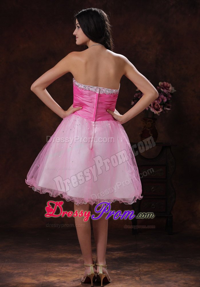 Beading Sash Sweetheart Organza Prom formal Dresses in Hot Pink