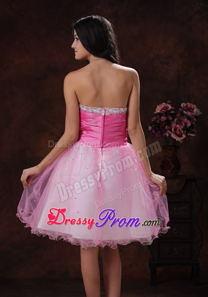 Beading Sash Sweetheart Organza Prom formal Dresses in Hot Pink