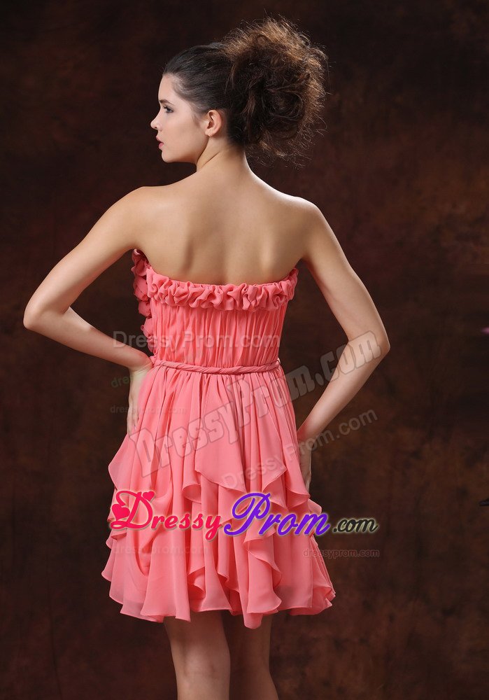 Flowers and Ruches Accent Mini Prom Pageant Dress in Watermelon