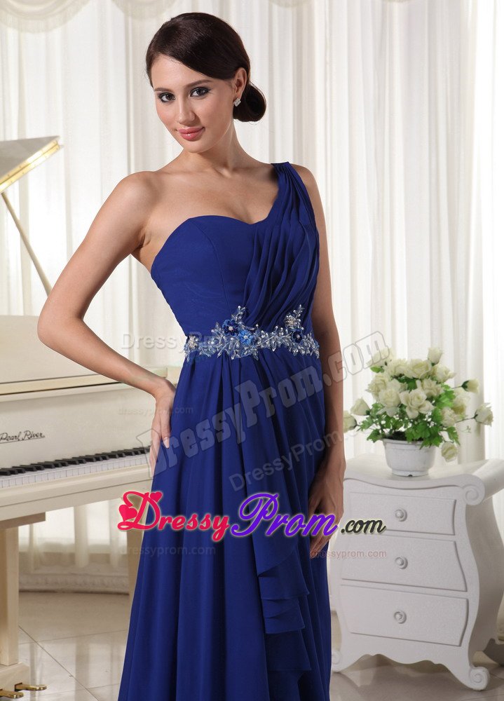 Appliques Accent One Shoulder Royal Blue Prom Pageant Dresses