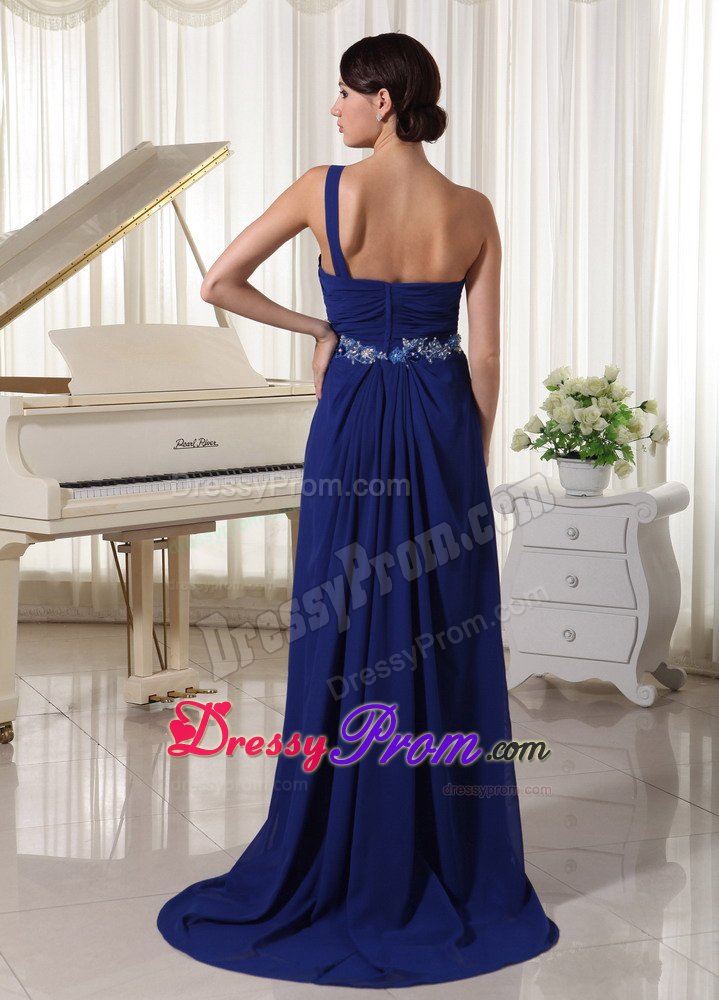 Appliques Accent One Shoulder Royal Blue Prom Pageant Dresses