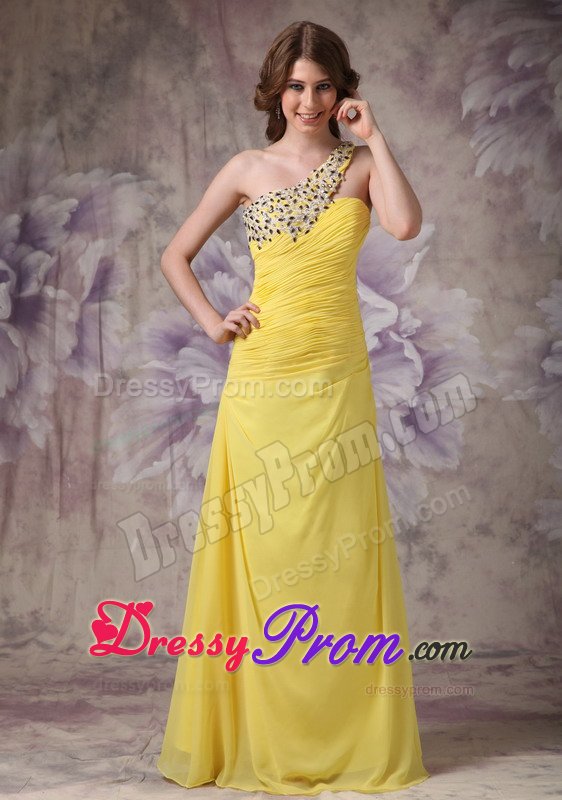 Beading Yellow One Shoulder Prom Dama Dresses for Quinceanera Dress