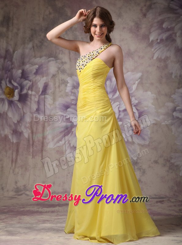 Beading Yellow One Shoulder Prom Dama Dresses for Quinceanera Dress