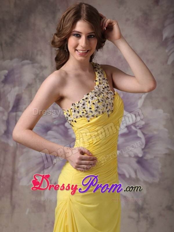 Beading Yellow One Shoulder Prom Dama Dresses for Quinceanera Dress