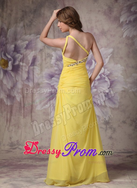 Beading Yellow One Shoulder Prom Dama Dresses for Quinceanera Dress