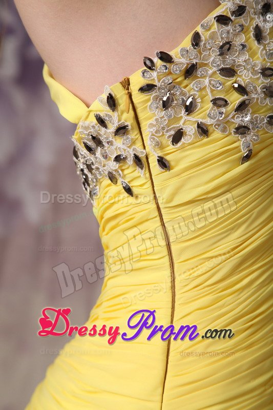 Beading Yellow One Shoulder Prom Dama Dresses for Quinceanera Dress