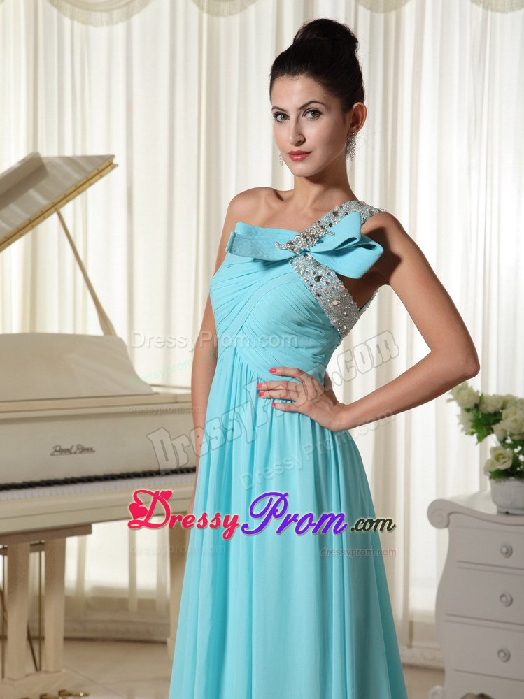 Beaded One Shoulder Aqua Blue Brush Prom Homecoming Dresses 2014