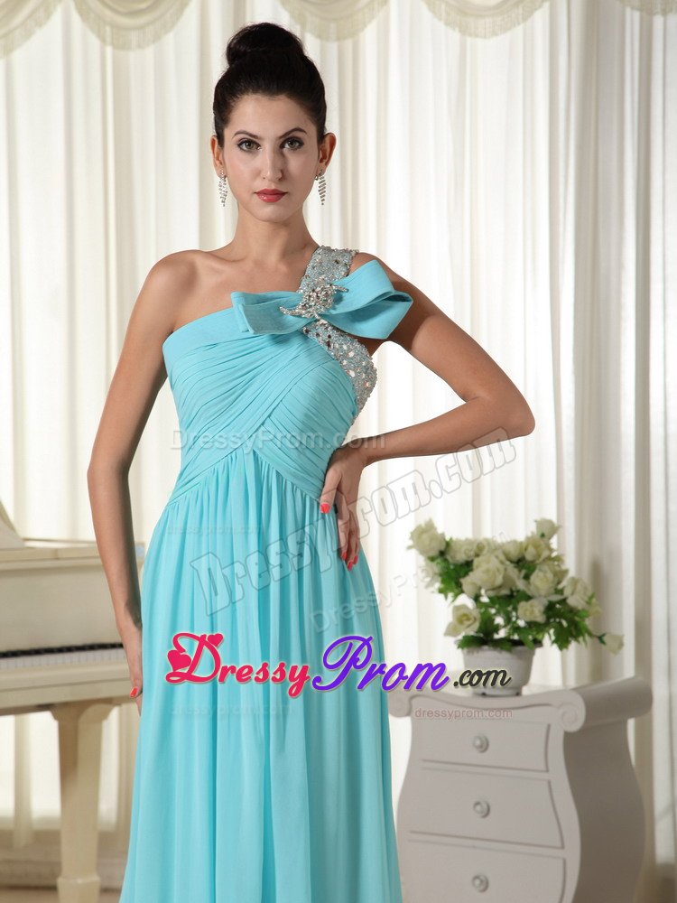 Beaded One Shoulder Aqua Blue Brush Prom Homecoming Dresses 2014