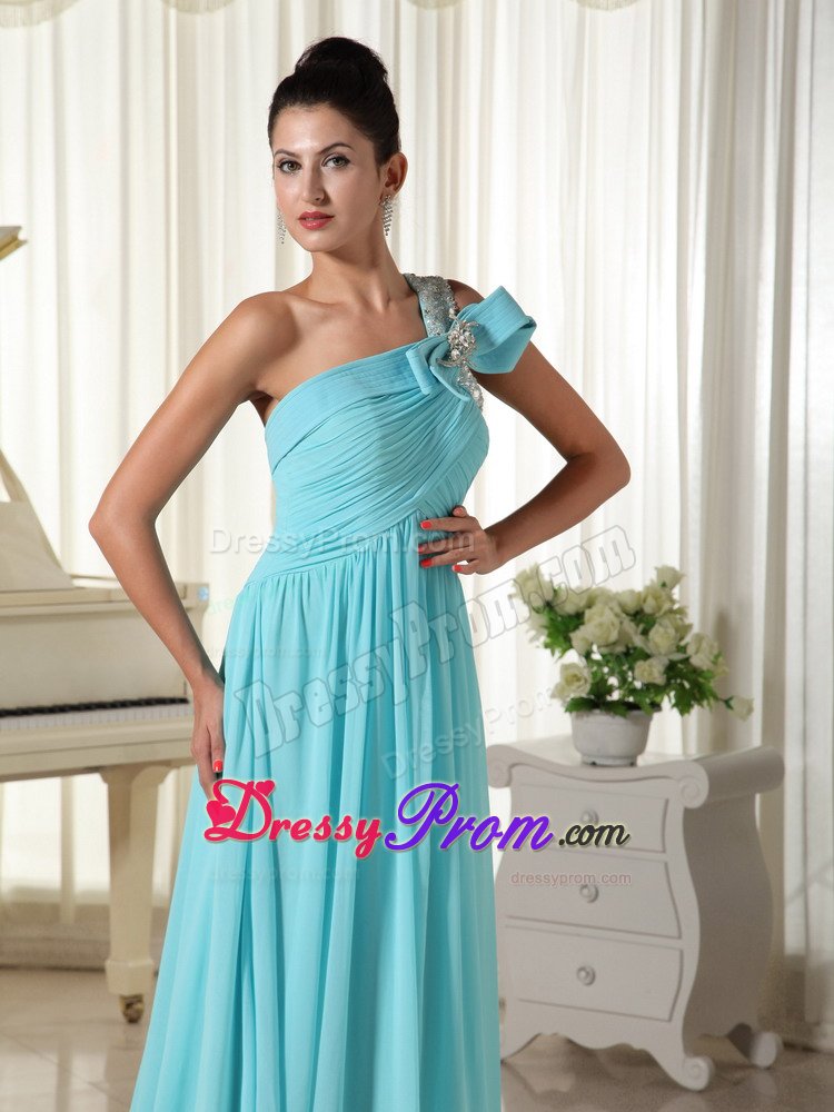 Beaded One Shoulder Aqua Blue Brush Prom Homecoming Dresses 2014