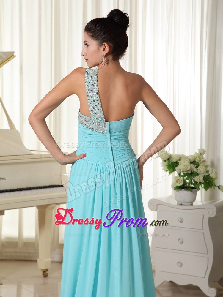 Beaded One Shoulder Aqua Blue Brush Prom Homecoming Dresses 2014