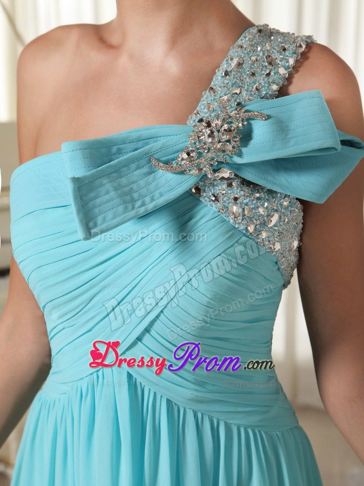 Beaded One Shoulder Aqua Blue Brush Prom Homecoming Dresses 2014