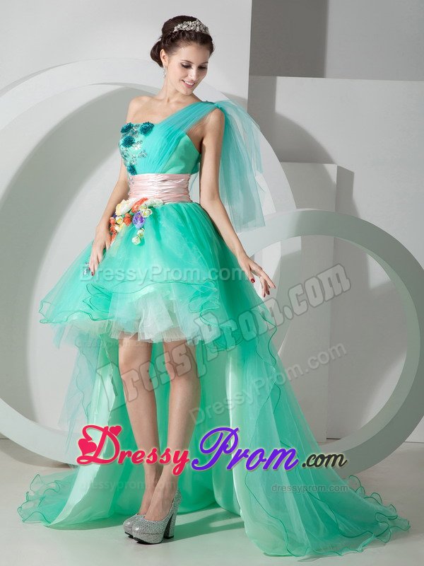 Mint Green One Shoulder High-low Appliqued Prom Homecoming Dress
