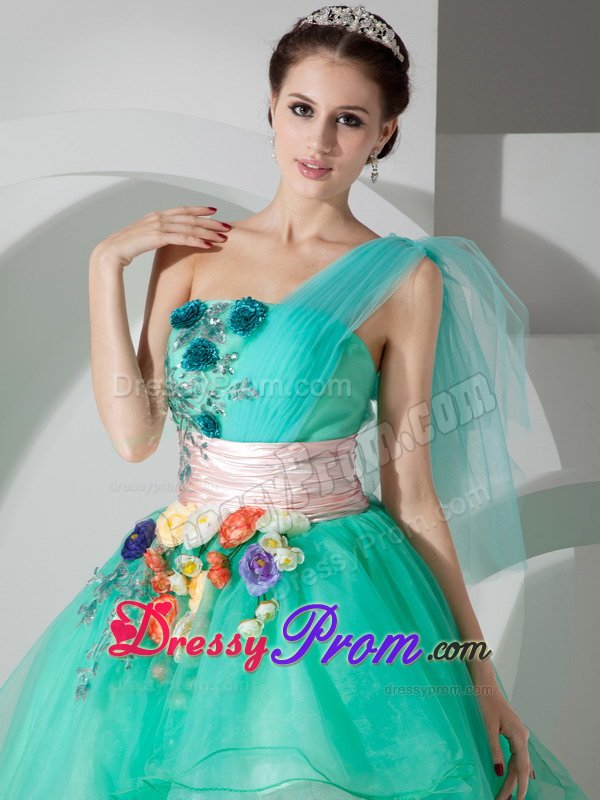 Mint Green One Shoulder High-low Appliqued Prom Homecoming Dress