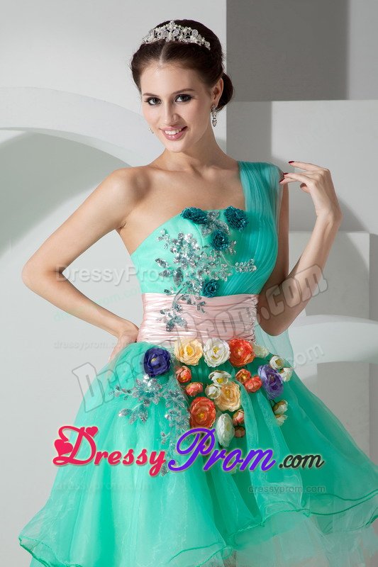 Mint Green One Shoulder High-low Appliqued Prom Homecoming Dress