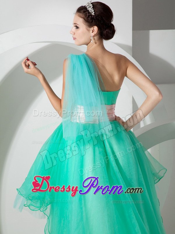 Mint Green One Shoulder High-low Appliqued Prom Homecoming Dress