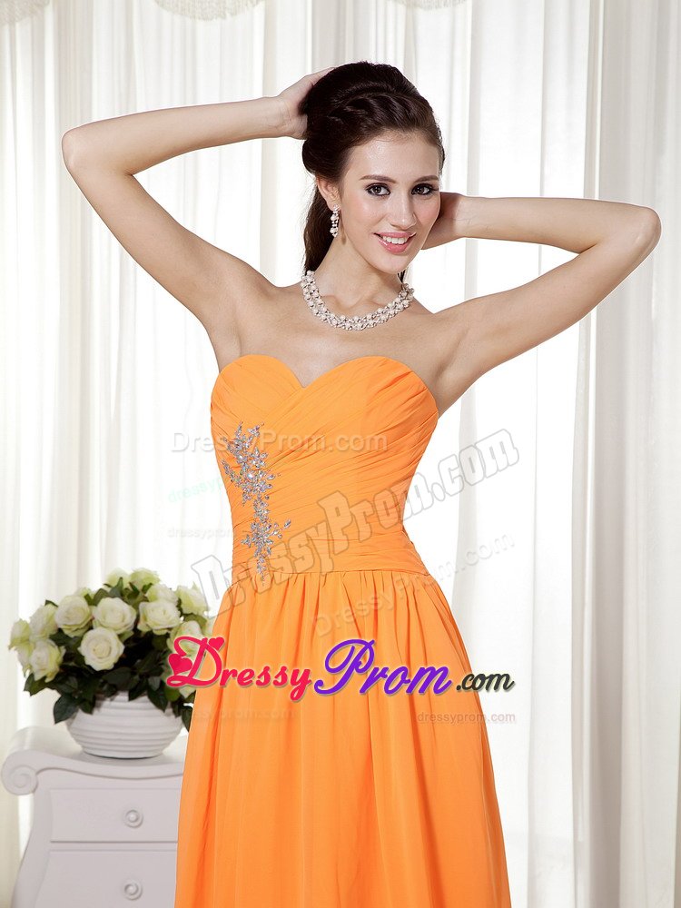 Ruches Beading Accent Orange Brush Train Prom Homecoming Dresses