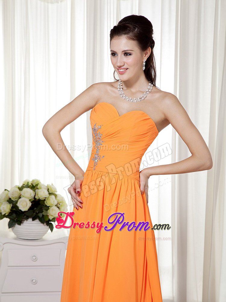 Ruches Beading Accent Orange Brush Train Prom Homecoming Dresses