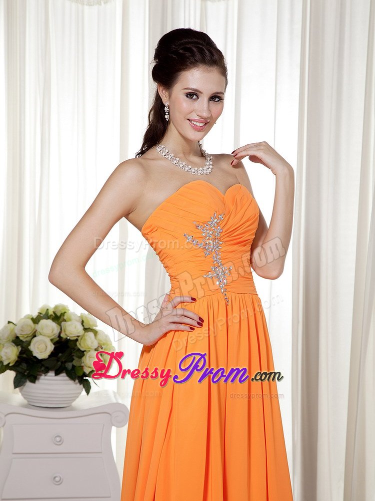 Ruches Beading Accent Orange Brush Train Prom Homecoming Dresses