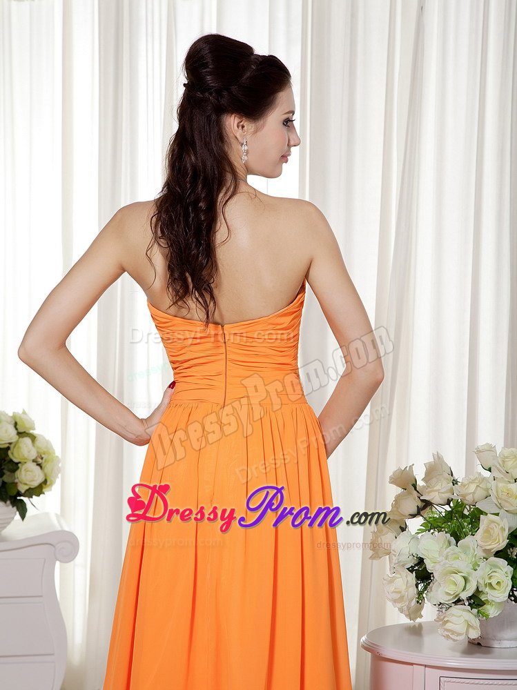 Ruches Beading Accent Orange Brush Train Prom Homecoming Dresses