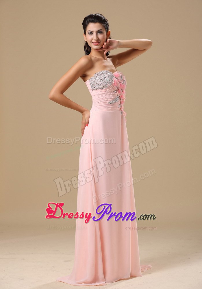 Beading Flowers Sweetheart Prom Homecoming Dress in Light Pink